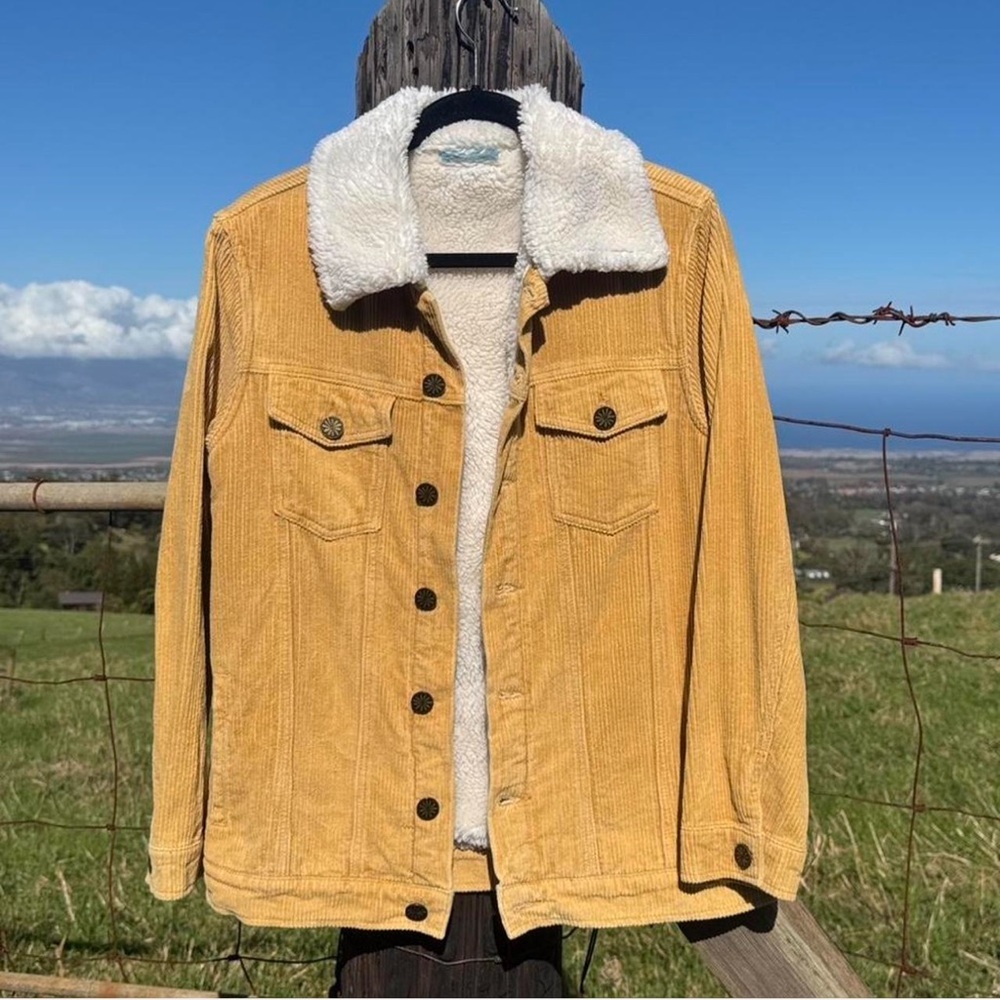 Y2K 90s Mumu Blue Durado Mustard Yellow Corduroy Sherpa lined Jacket Grunge S